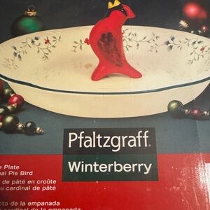 Two Pfaltzgraff Winterberry Holiday serving dishes. Plate with Red Cardinal
